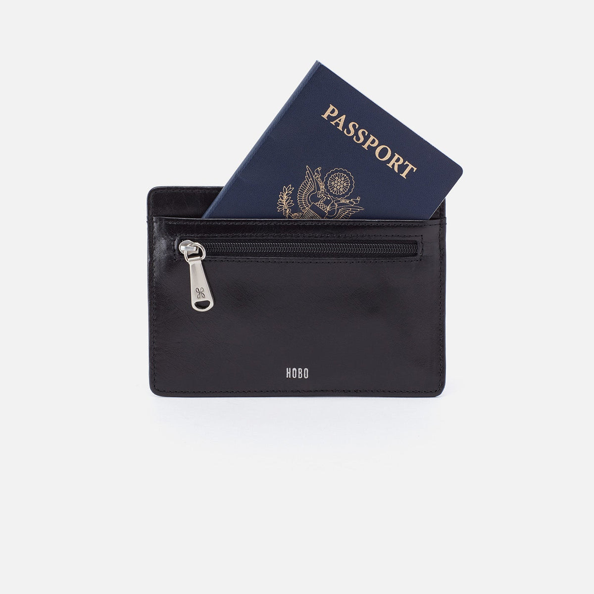 HOBO Euro Slide Card Case In Polished Leather - Black