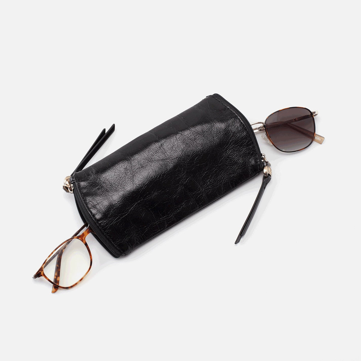 HOBO Spark Double Eyeglass Case In Polished Leather - Black