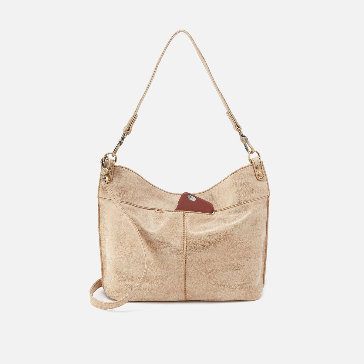 HOBO Pier Shoulder Bag in Metallic Leather - Gold Leaf