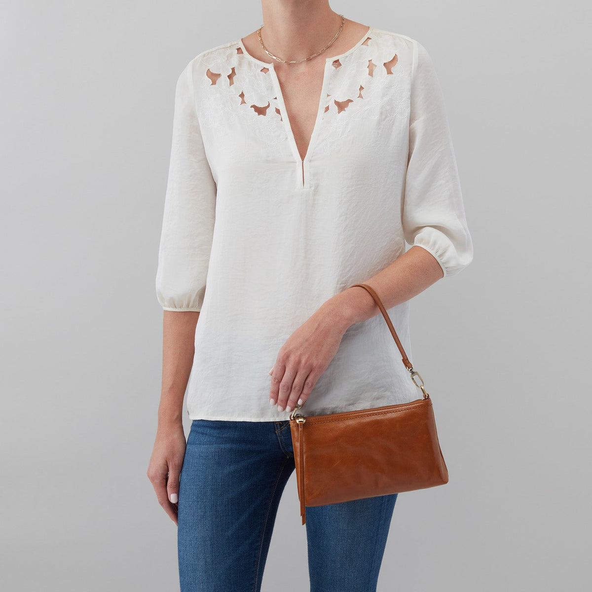 HOBO Darcy Crossbody In Polished Leather - Natural