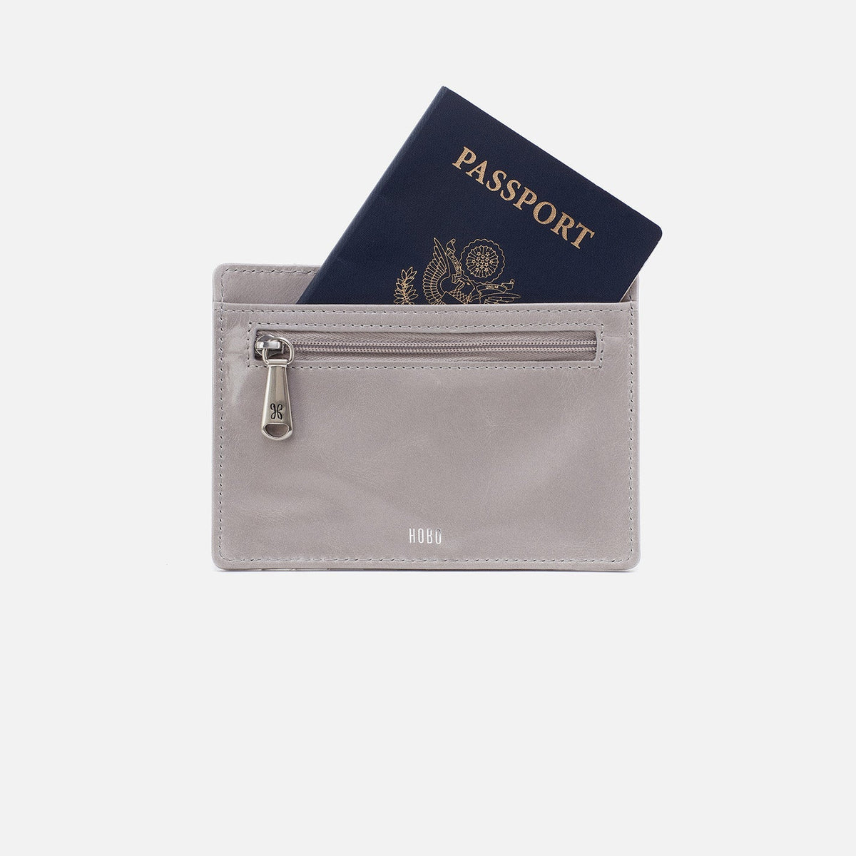 HOBO Euro Slide Card Case In Polished Leather - Light Grey