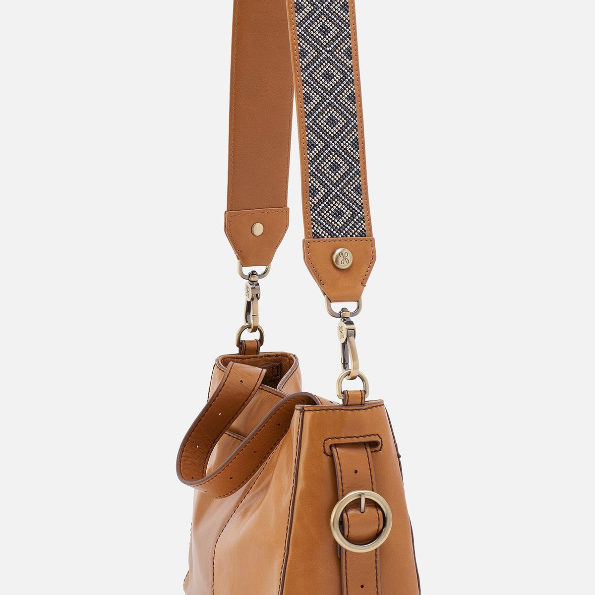 HOBO Beaded Guitar Strap In Polished Leather - Natural