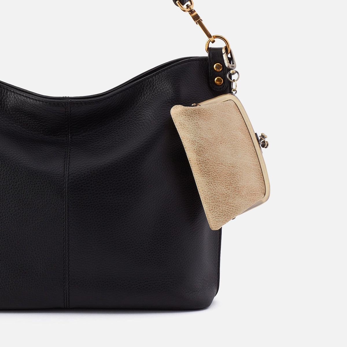 HOBO Cheer Frame Pouch In Metallic Leather - Gold Leaf
