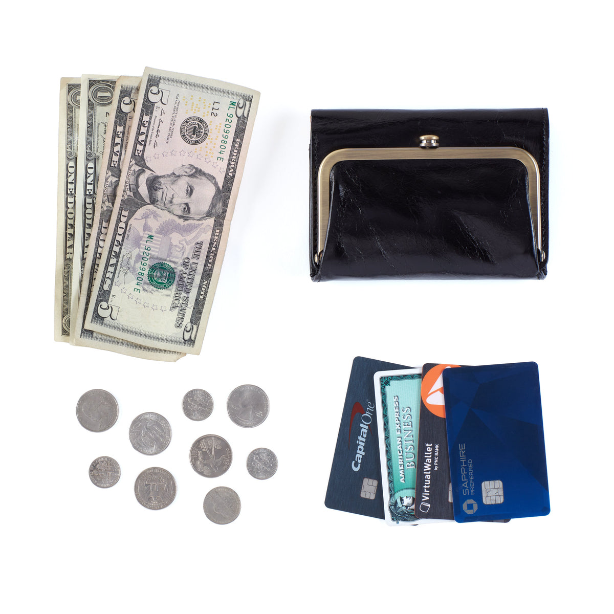 HOBO Robin Compact Wallet In Polished Leather - Natural