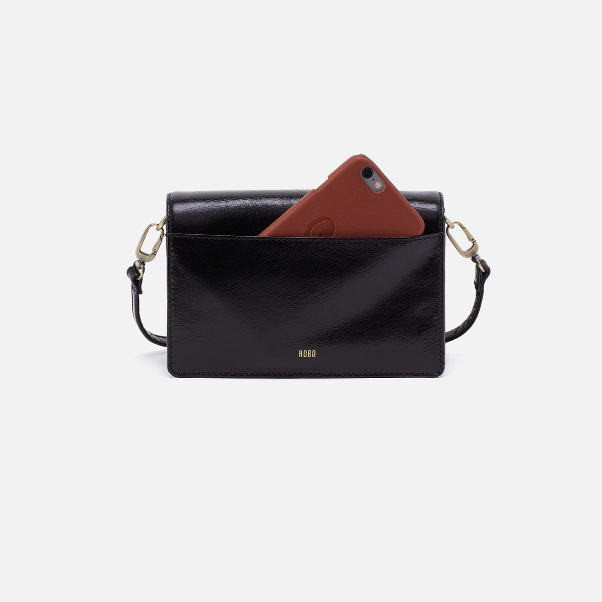 HOBO Jill Crossbody In Polished Leather - Black