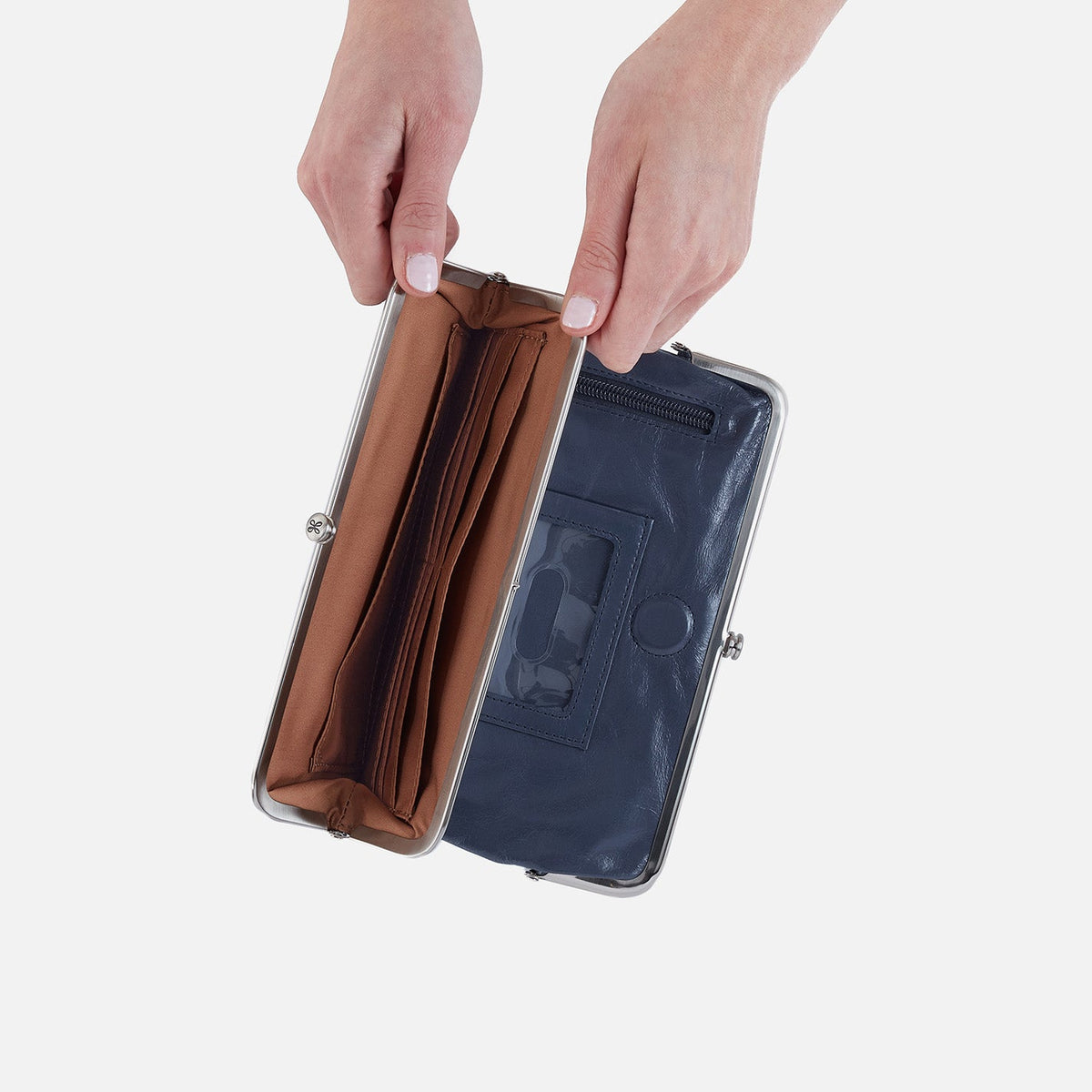HOBO Lauren Clutch-Wallet In Polished Leather - Blue Stone