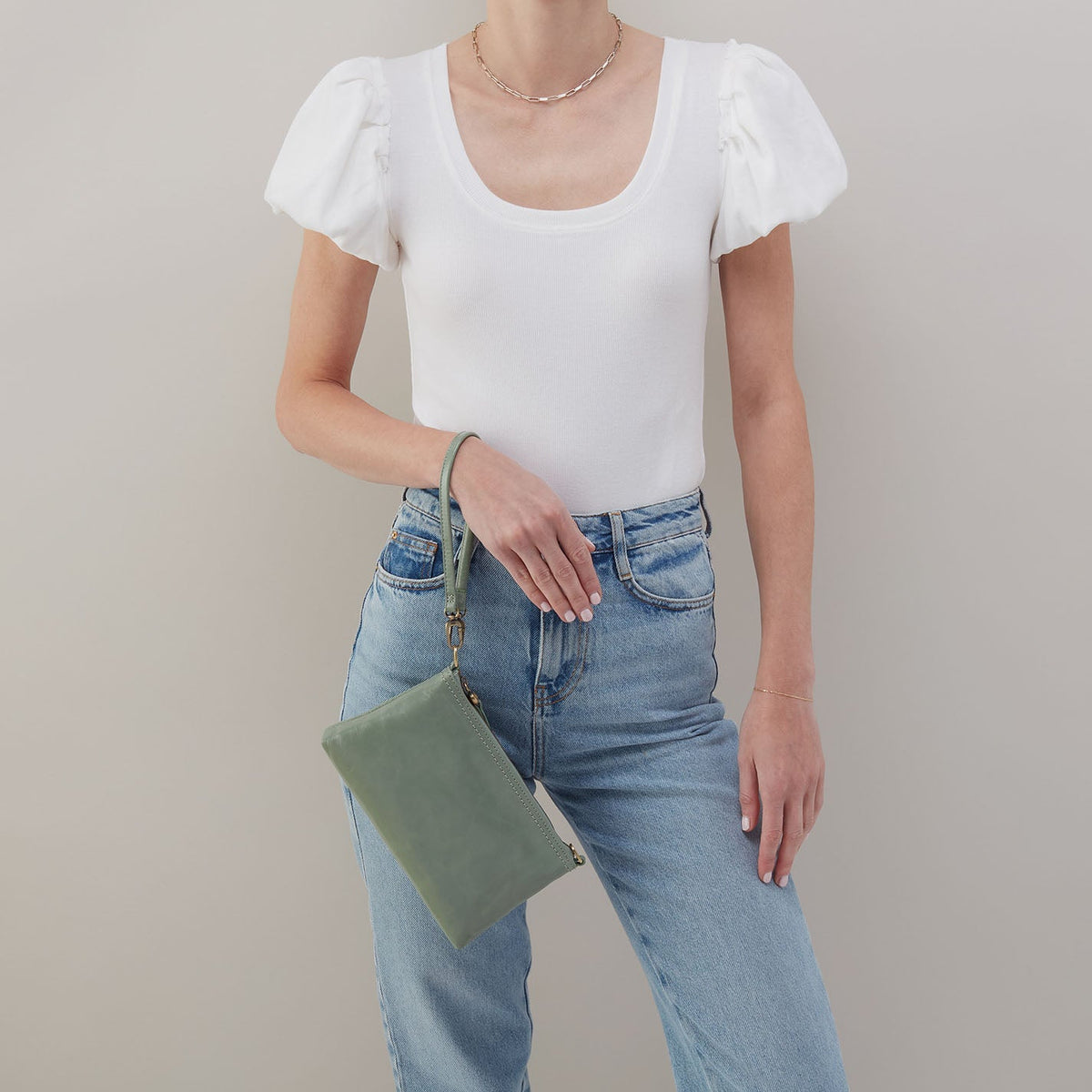 HOBO Darcy Crossbody In Polished Leather - Jade