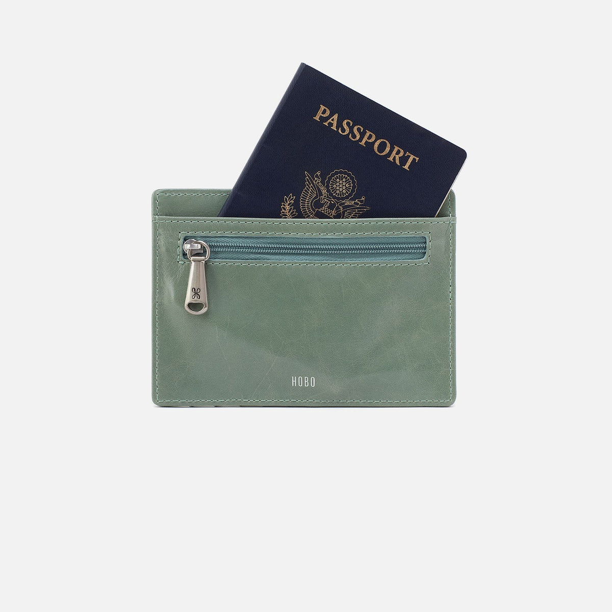HOBO Euro Slide Card Case In Polished Leather - Jade