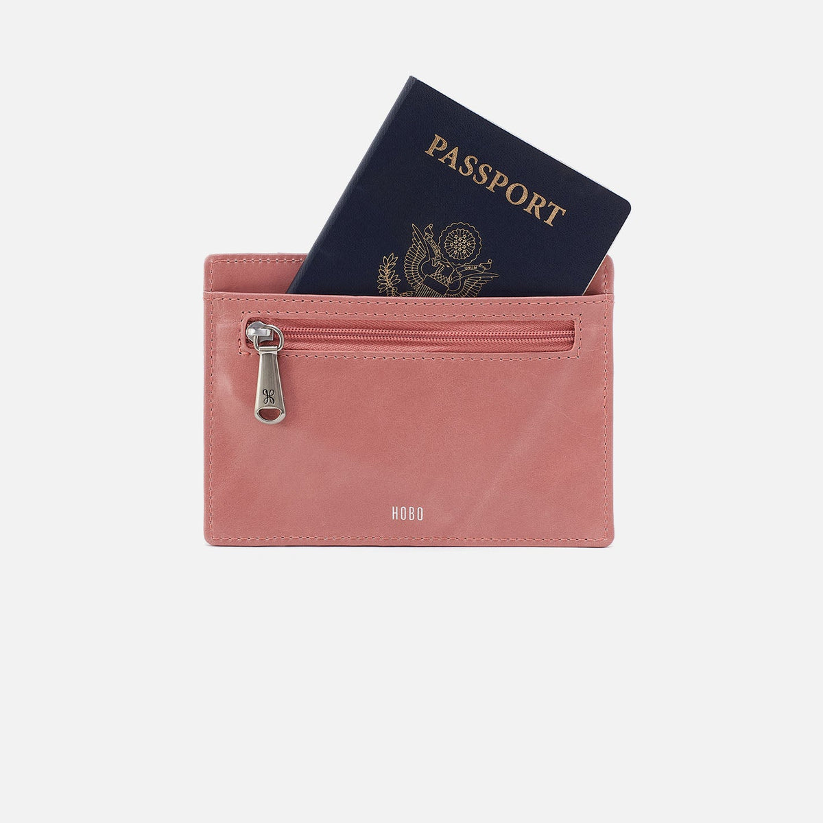 HOBO Euro Slide Card Case In Polished Leather - Rose