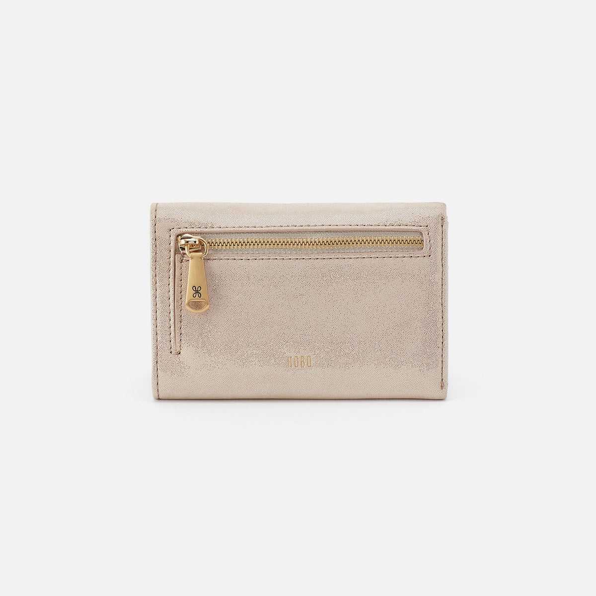 HOBO Jill Trifold Wallet In Metallic Leather - Sand Shimmer