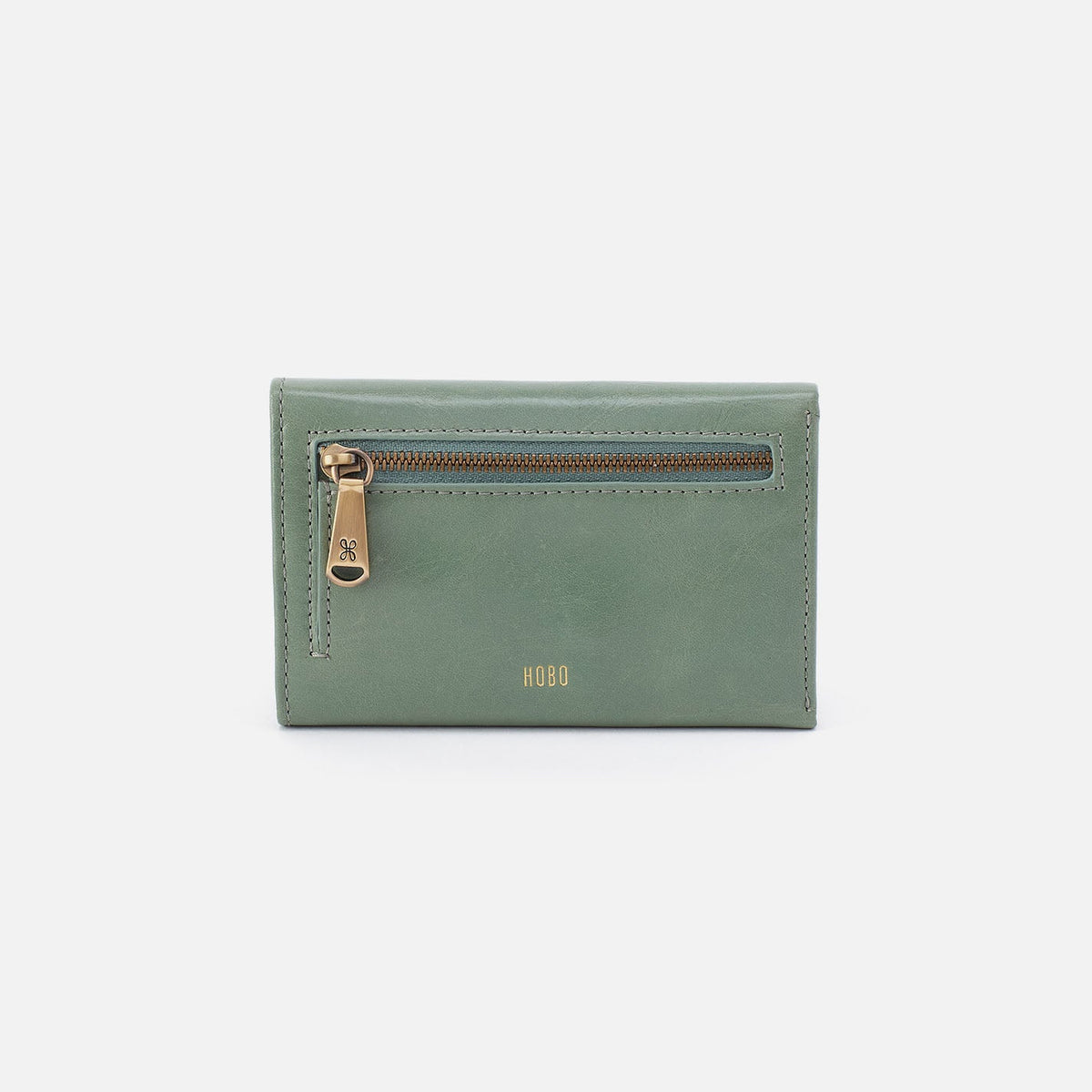 HOBO Jill Trifold Wallet In Polished Leather - Jade