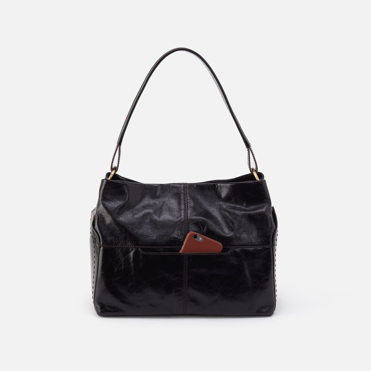 HOBO Seneca Shoulder Bag In Polished Leather - Black