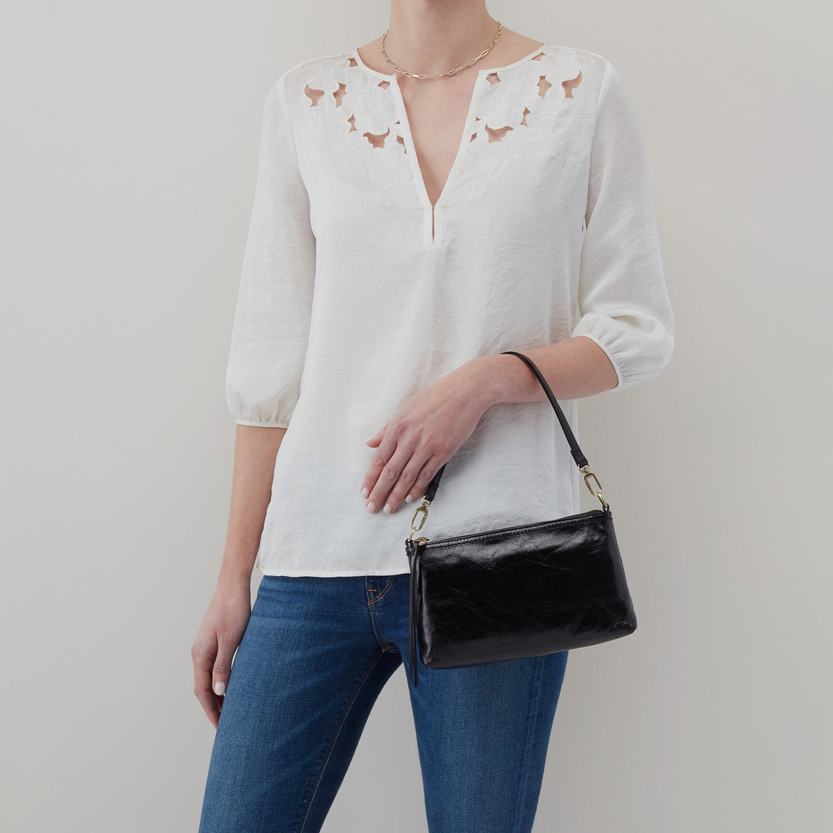 HOBO Darcy Crossbody In Polished Leather - Black