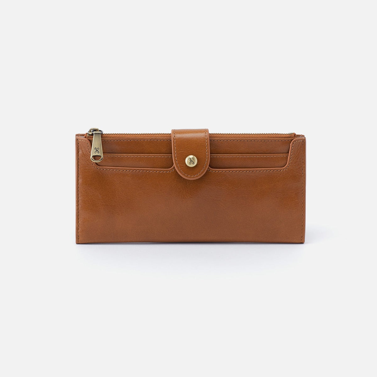 HOBO Dunn Continental Wallet In Polished Leather - Truffle