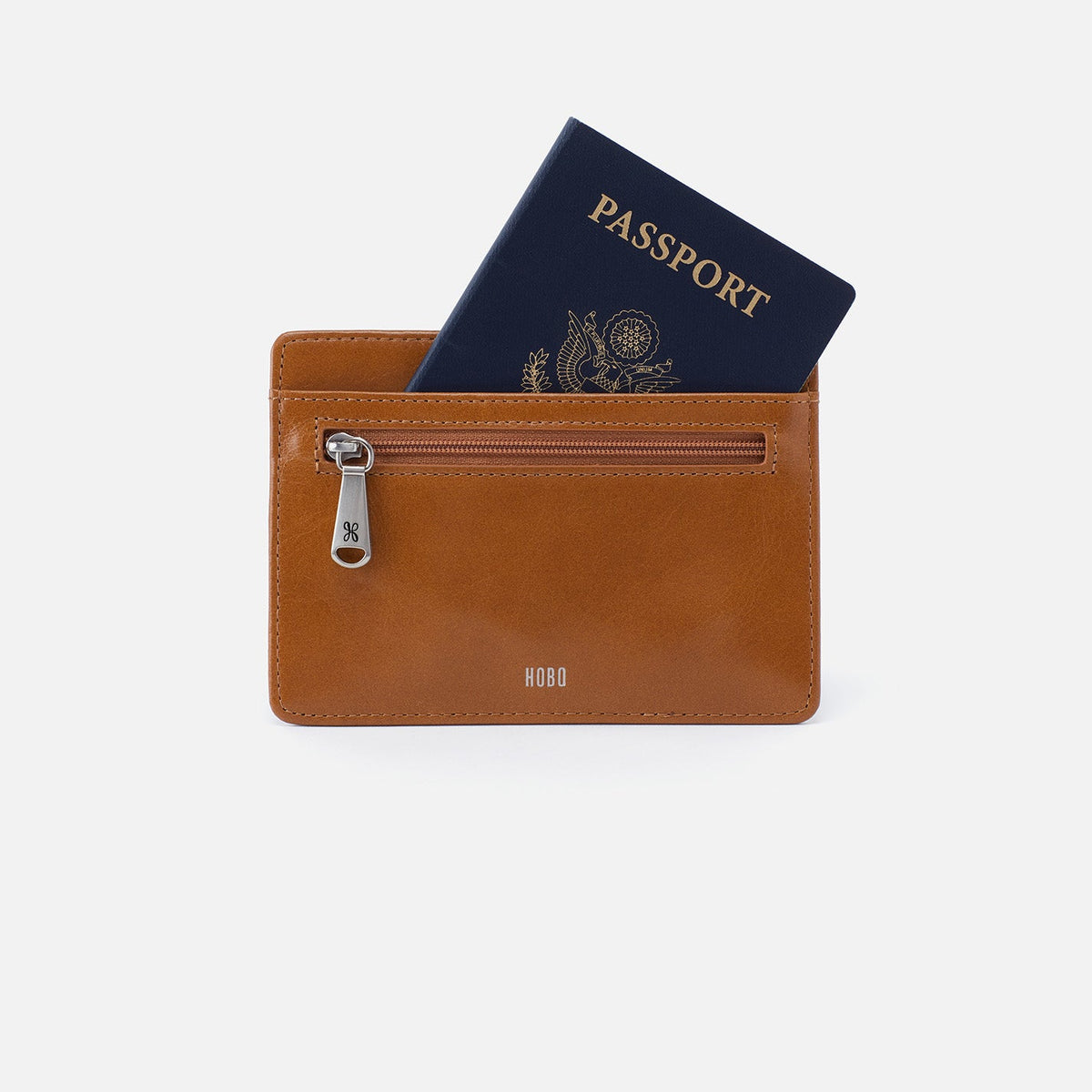 HOBO Euro Slide Card Case In Polished Leather - Truffle