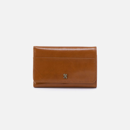 HOBO Jill Trifold Wallet In Polished Leather - Truffle