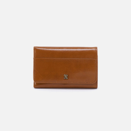 HOBO Jill Trifold Wallet In Polished Leather - Truffle