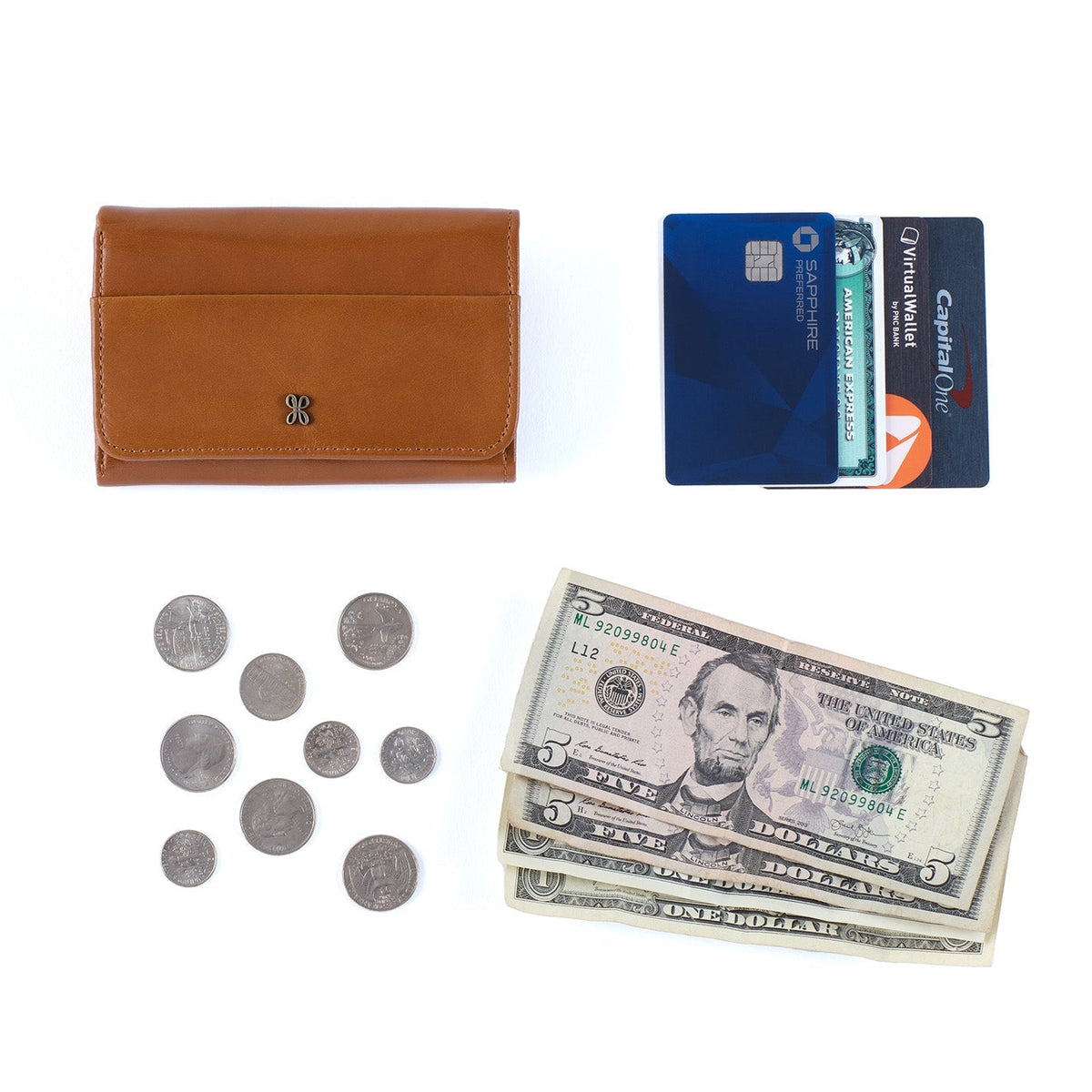 HOBO Jill Trifold Wallet In Polished Leather - Truffle