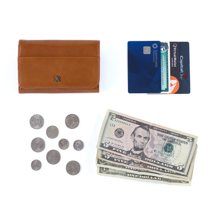 HOBO Jill Trifold Wallet In Polished Leather - Truffle