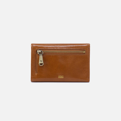 HOBO Jill Trifold Wallet In Polished Leather - Truffle