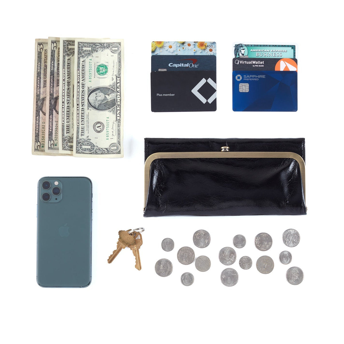 HOBO Rachel Continental Wallet In Polished Leather - Black