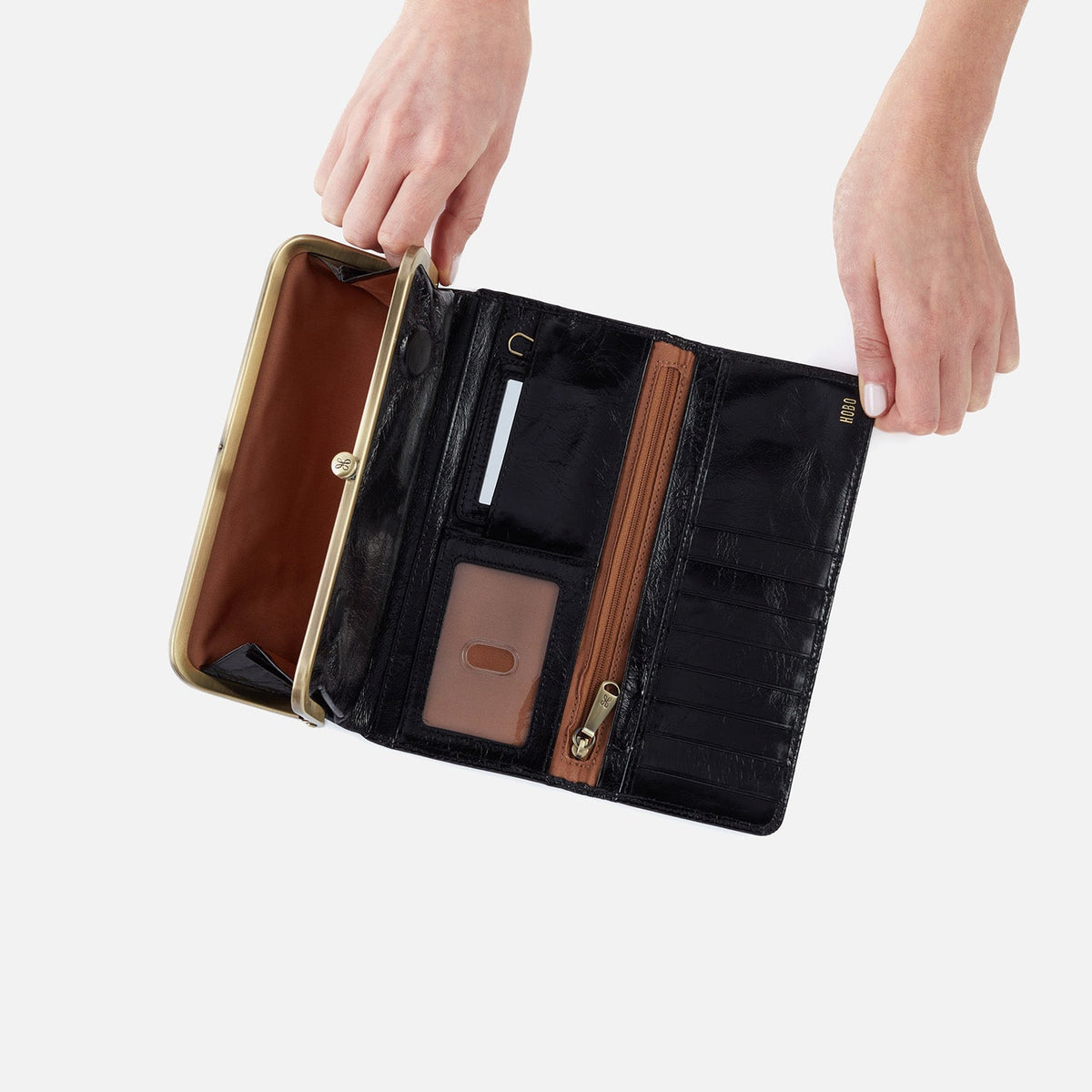 HOBO Rachel Continental Wallet In Polished Leather - Black