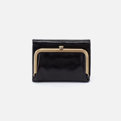 HOBO Robin Compact Wallet In Polished Leather - Black