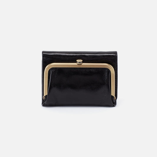 HOBO Robin Compact Wallet In Polished Leather - Black
