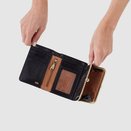 HOBO Robin Compact Wallet In Polished Leather - Black