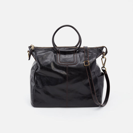 HOBO Sheila Large Satchel In Polished Leather - Black
