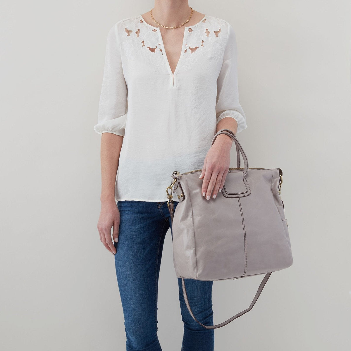 HOBO Sheila Large Satchel in Polished Leather - Driftwood