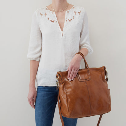 HOBO Sheila Large Satchel in Polished Leather - Truffle
