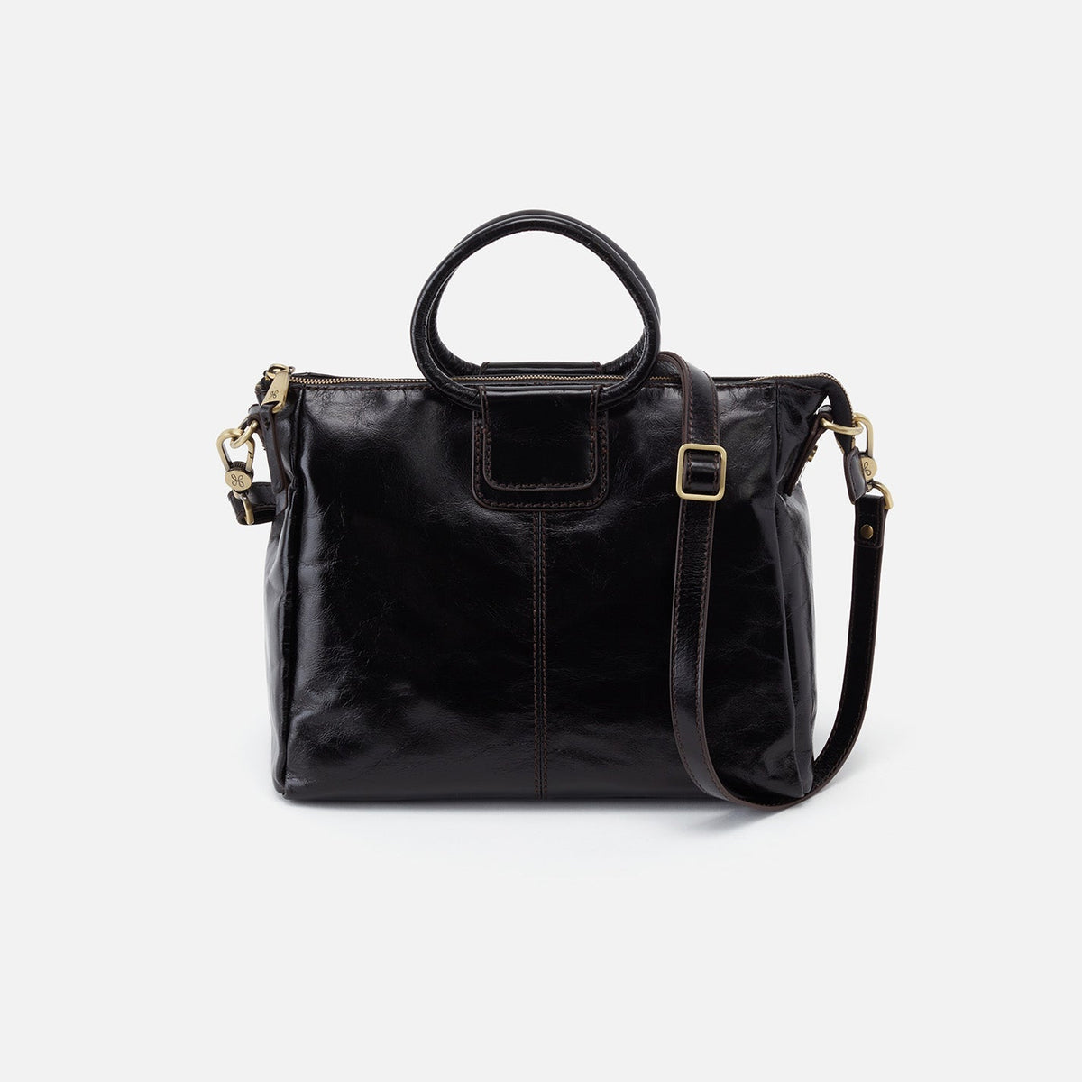 HOBO Sheila Medium Satchel In Polished Leather - Black