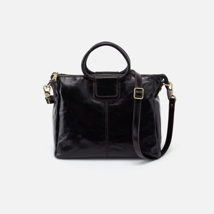 HOBO Sheila Medium Satchel In Polished Leather - Black