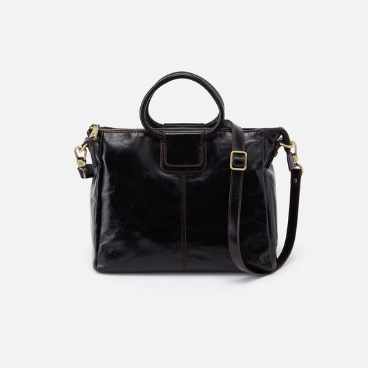 HOBO Sheila Medium Satchel In Polished Leather - Black