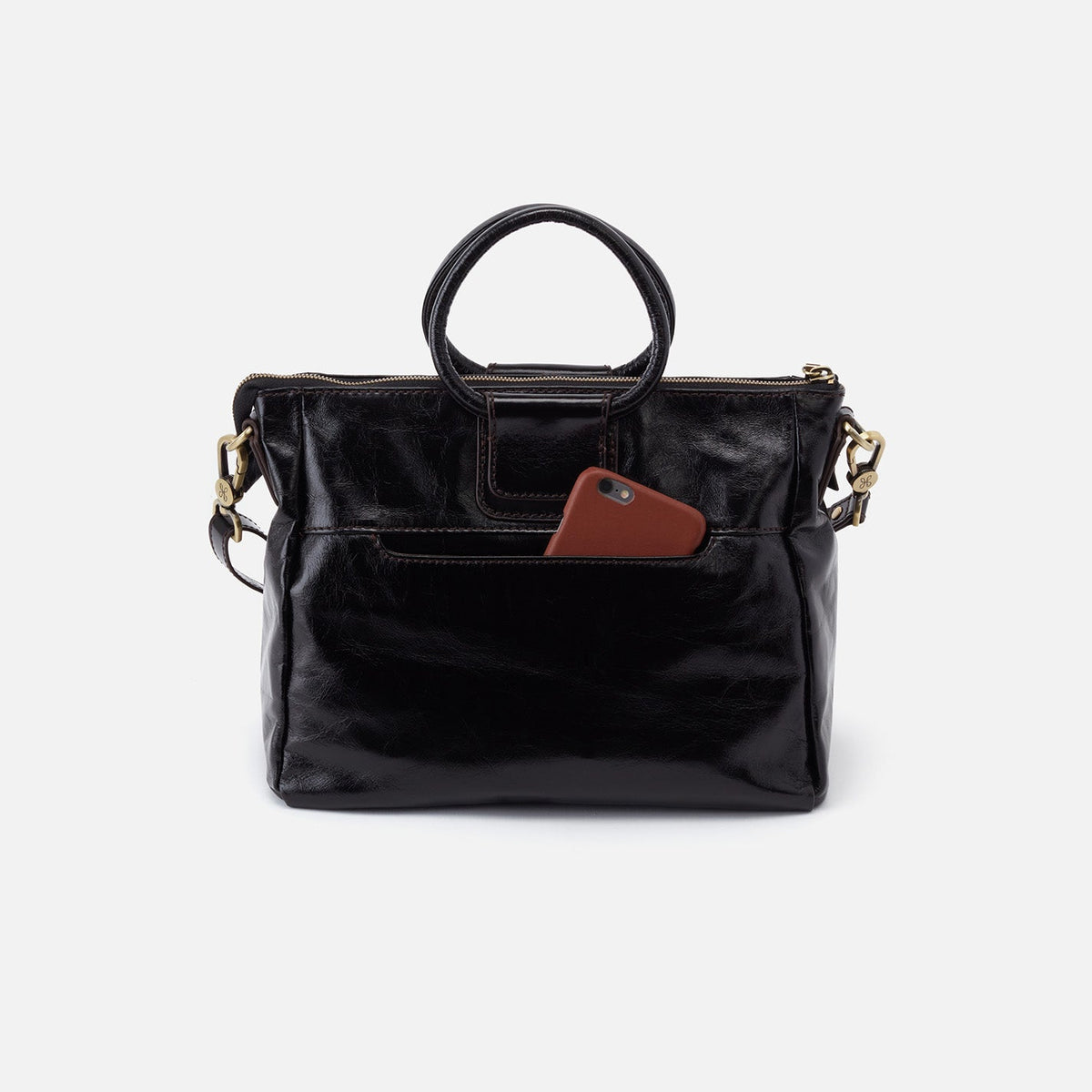 HOBO Sheila Medium Satchel In Polished Leather - Black
