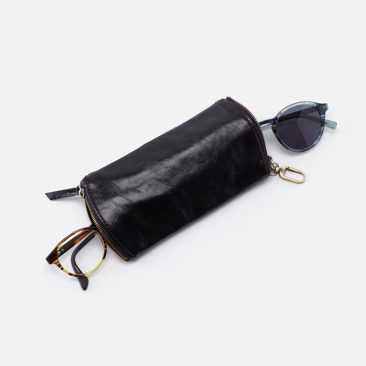HOBO Spark Double Eyeglass Case In Polished Leather - Black