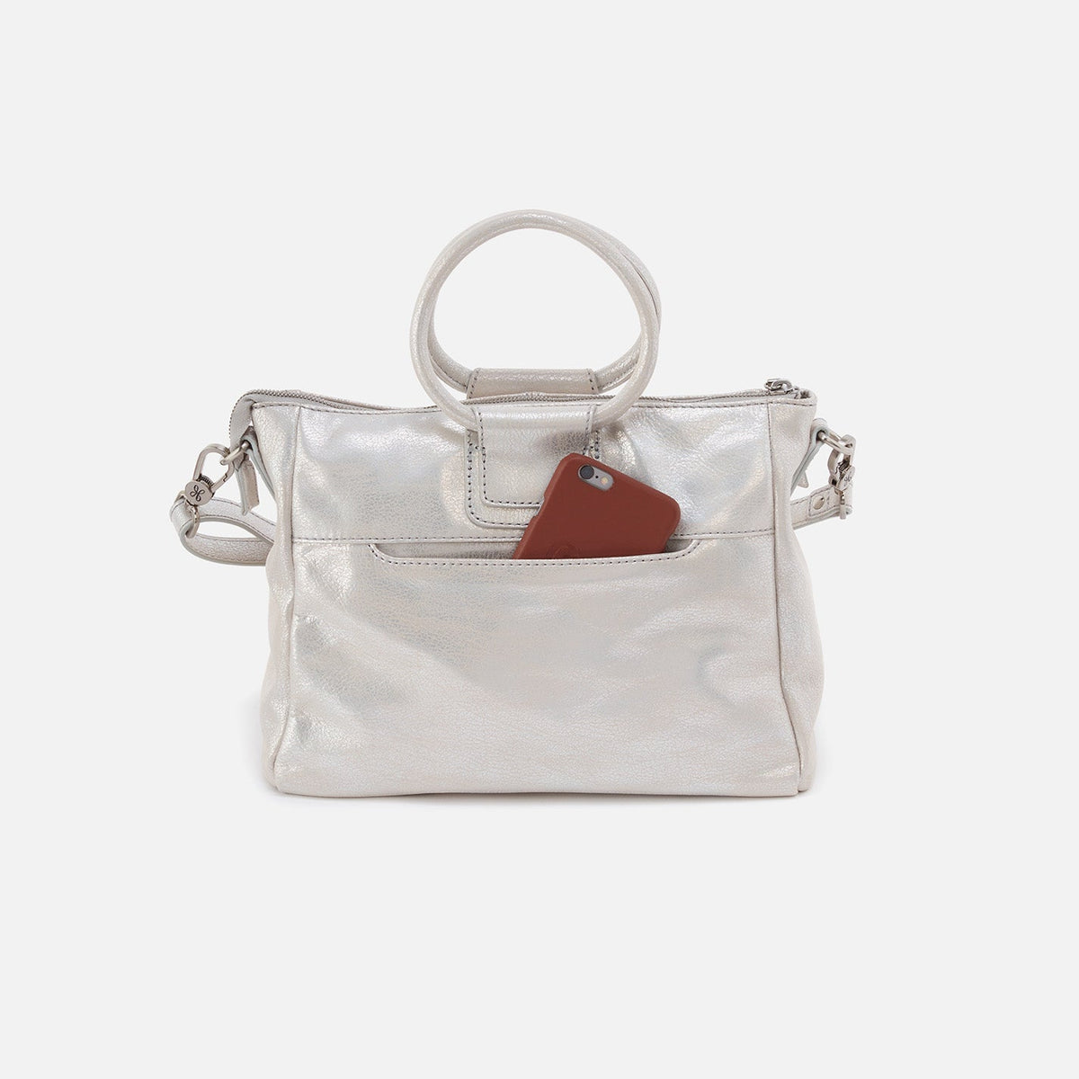 HOBO Sheila Medium Satchel In Metallic Leather - Silver