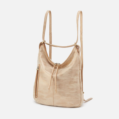 HOBO Merrin Convertible Backpack In Metallic Leather - Gold Leaf
