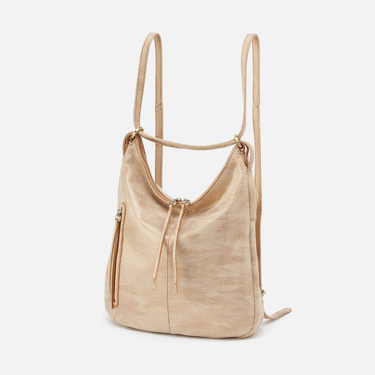 HOBO Merrin Convertible Backpack In Metallic Leather - Gold Leaf