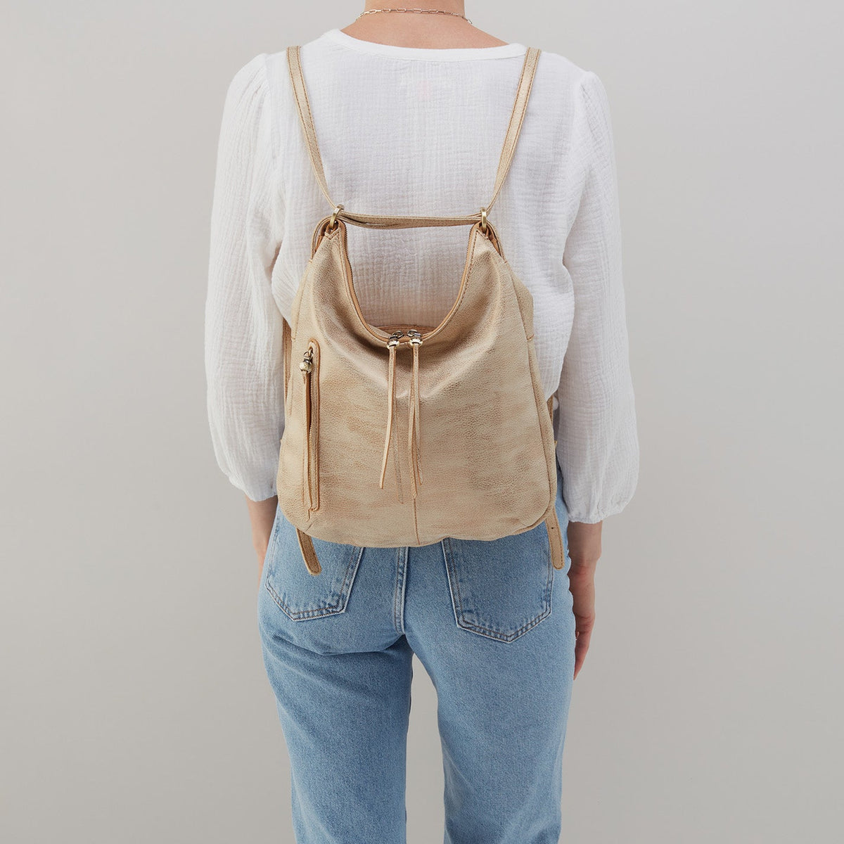 HOBO Merrin Convertible Backpack In Metallic Leather - Gold Leaf