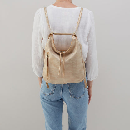 HOBO Merrin Convertible Backpack In Metallic Leather - Gold Leaf