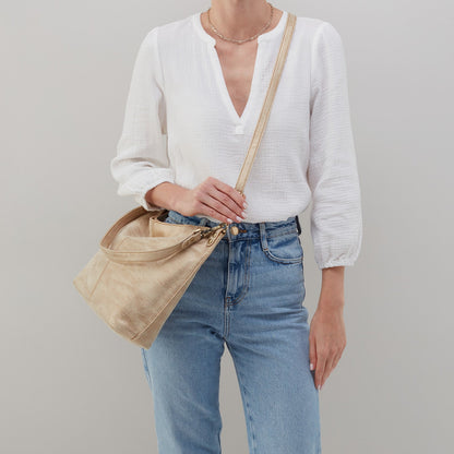 HOBO Pier Shoulder Bag in Metallic Leather - Gold Leaf