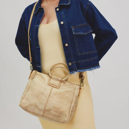 HOBO Sheila Medium Satchel In Metallic Leather - Gold Leaf