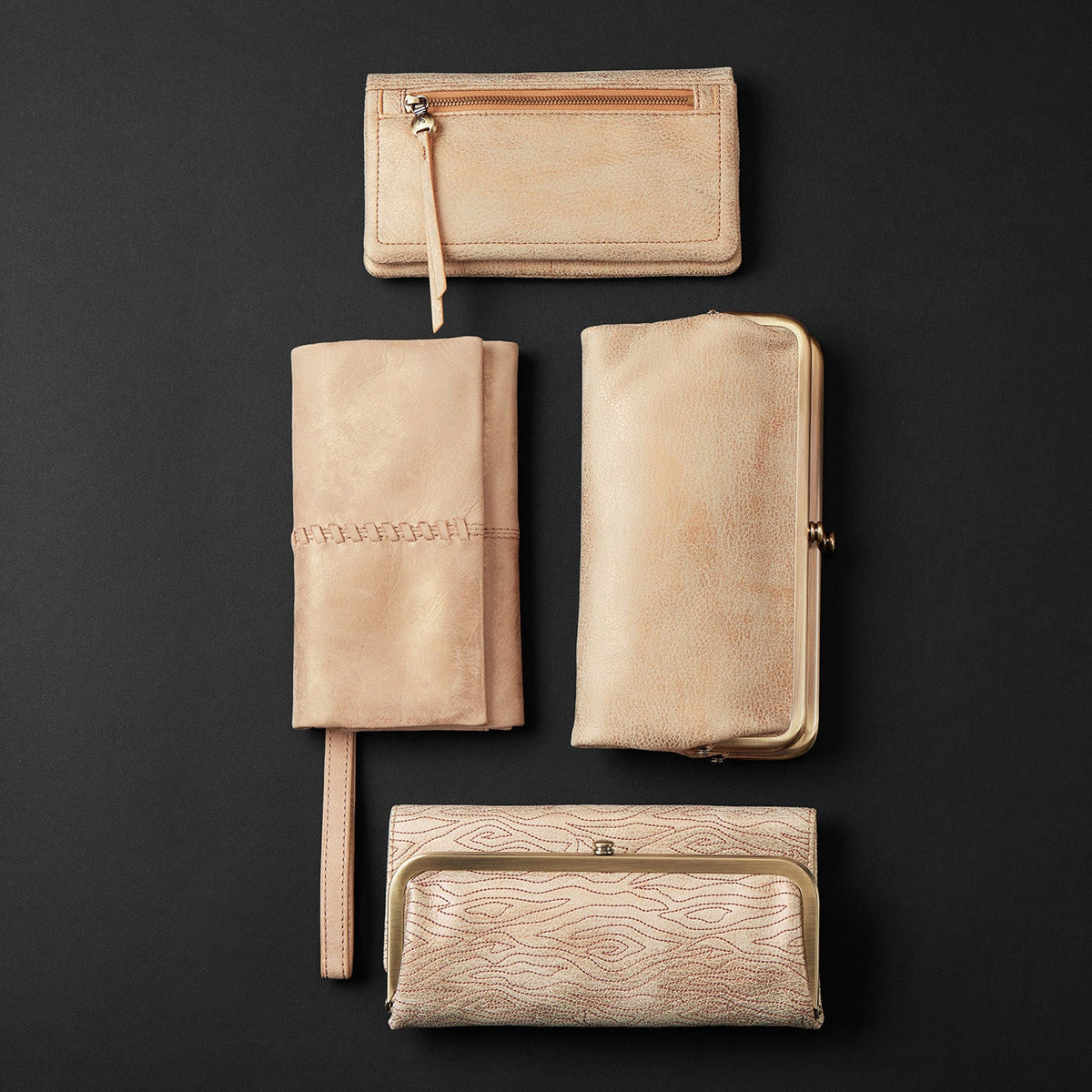 HOBO Lumen Continental Wallet In Metallic Leather - Gold Leaf