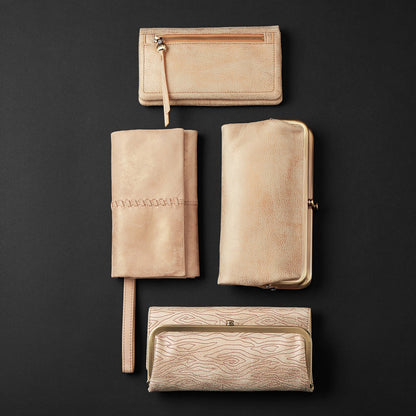 HOBO Lumen Continental Wallet In Metallic Leather - Gold Leaf