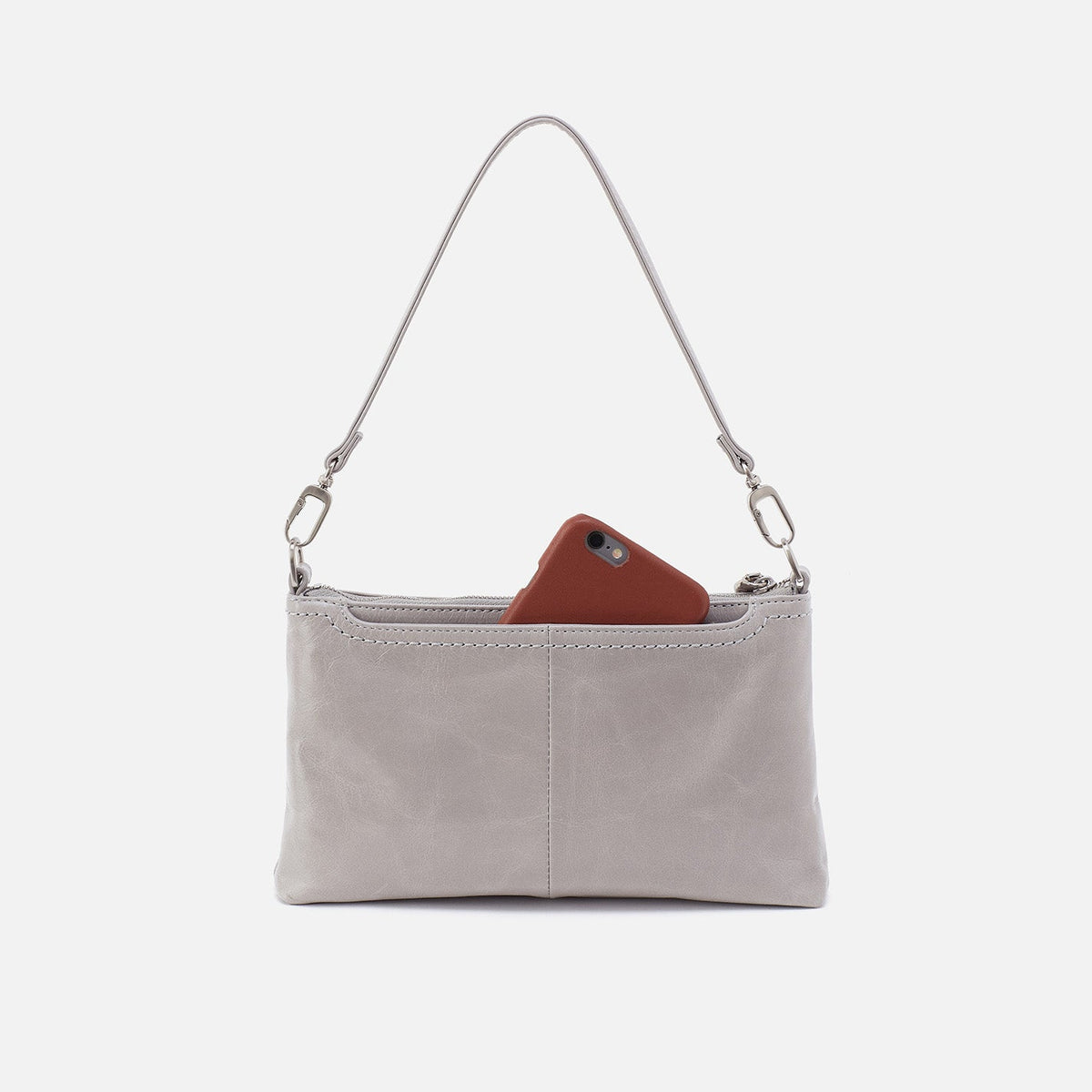 HOBO Darcy Crossbody In Polished Leather - Light Grey