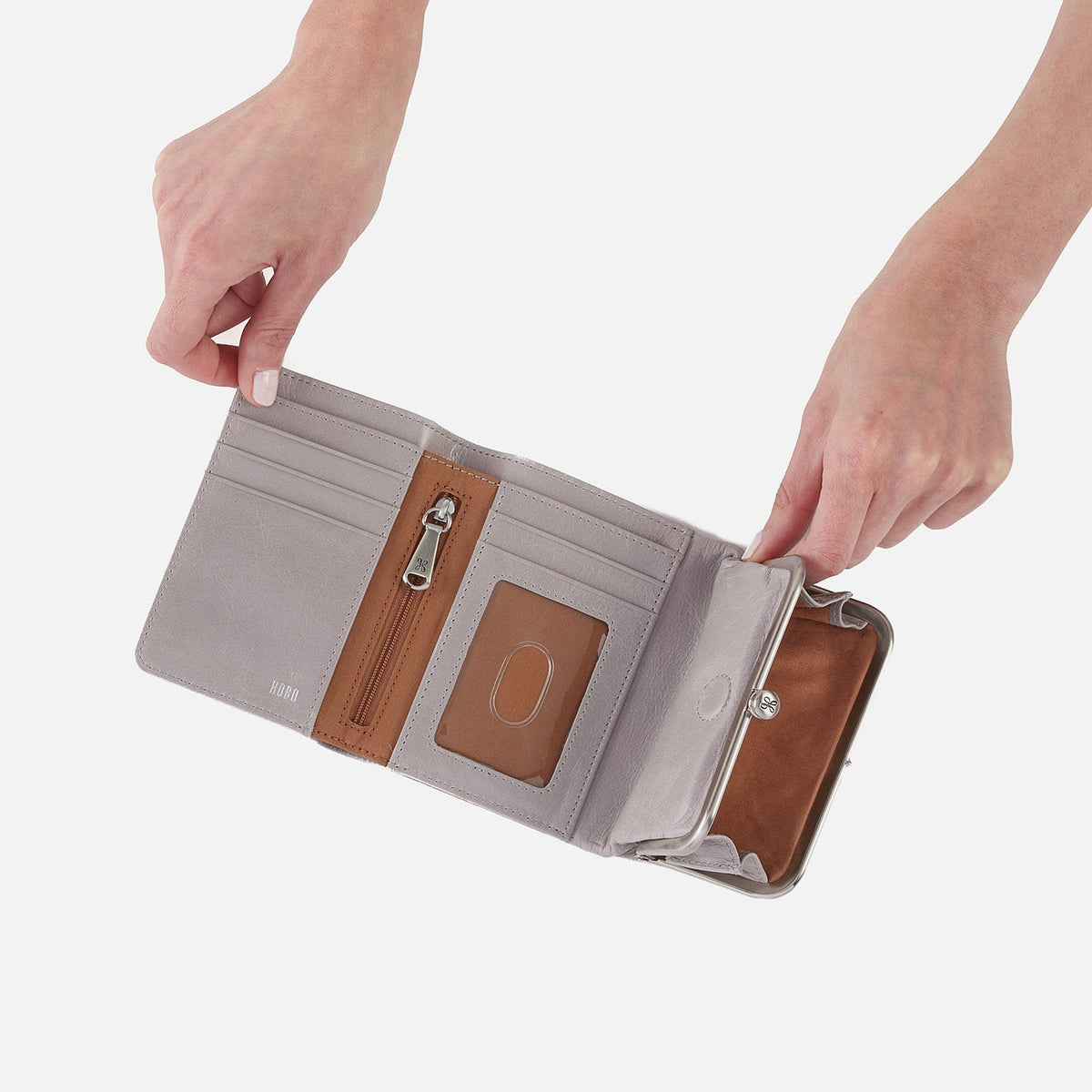 HOBO Robin Compact Wallet In Polished Leather - Light Grey