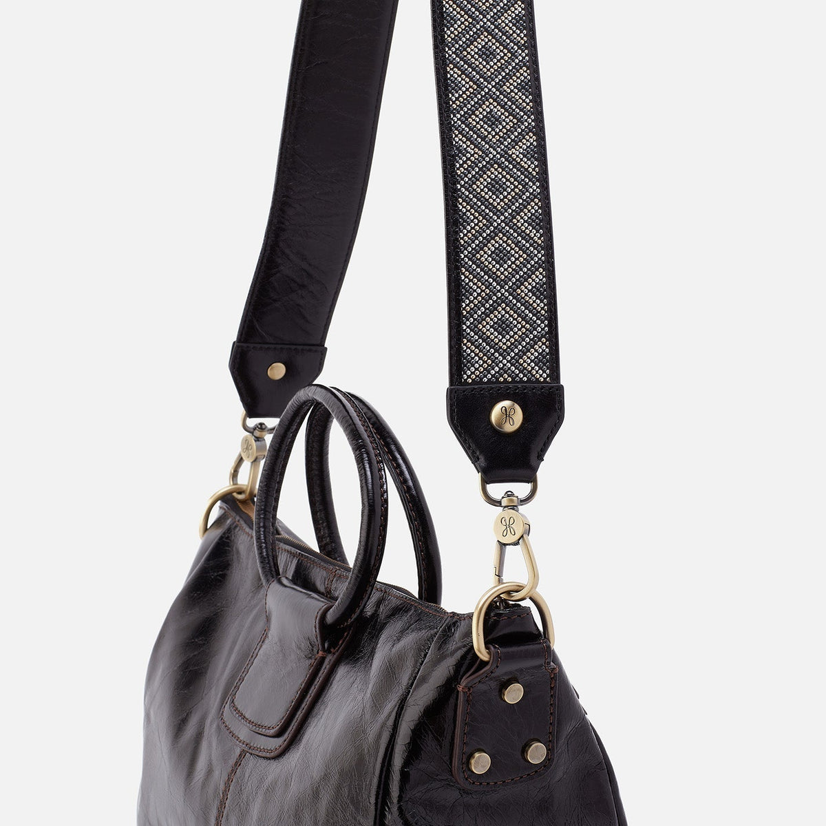 HOBO Beaded Guitar Strap In Polished Leather - Black