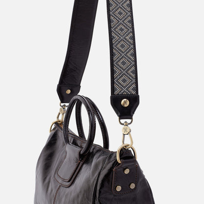 HOBO Beaded Guitar Strap In Polished Leather - Black